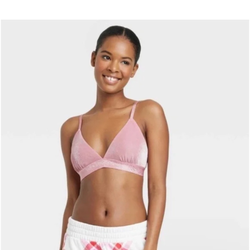 Colsie Metallic Pink Lurex Shimmer Mesh Lined Triangle Bralette